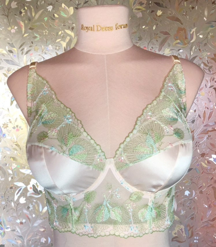 7" Minty Sage Pastels Multi Fronds Embroidered Tulle Edge Lace Non-Stretch (Left and Right Lace Available)