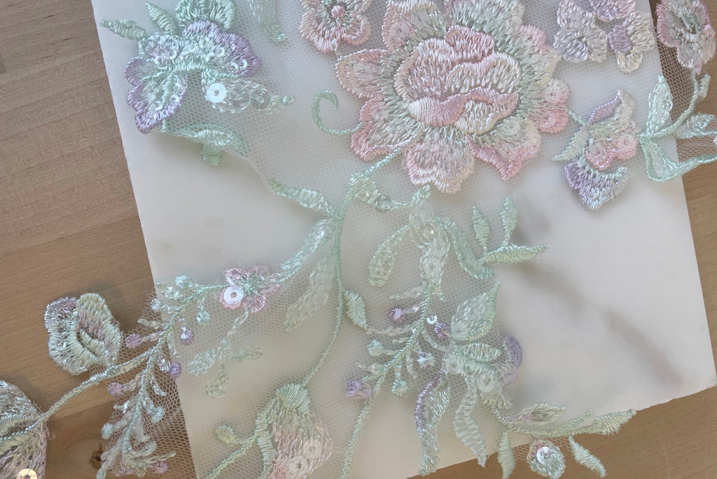 Pastels Multi Floral Sequin Embroidered Applique (Left and Right Applique Available)