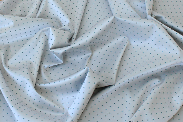 1/2 YD Light Gray/Teal Pin Dot Stretch Satin - Perfect for Sewing Lingerie