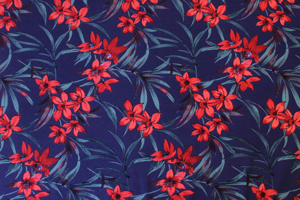 1/2 YD Navy/Holly Red Multi Floral Swimwear Fabric