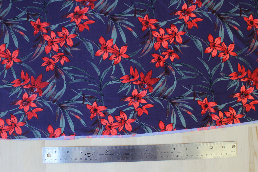 1/2 YD Navy/Holly Red Multi Floral Swimwear Fabric